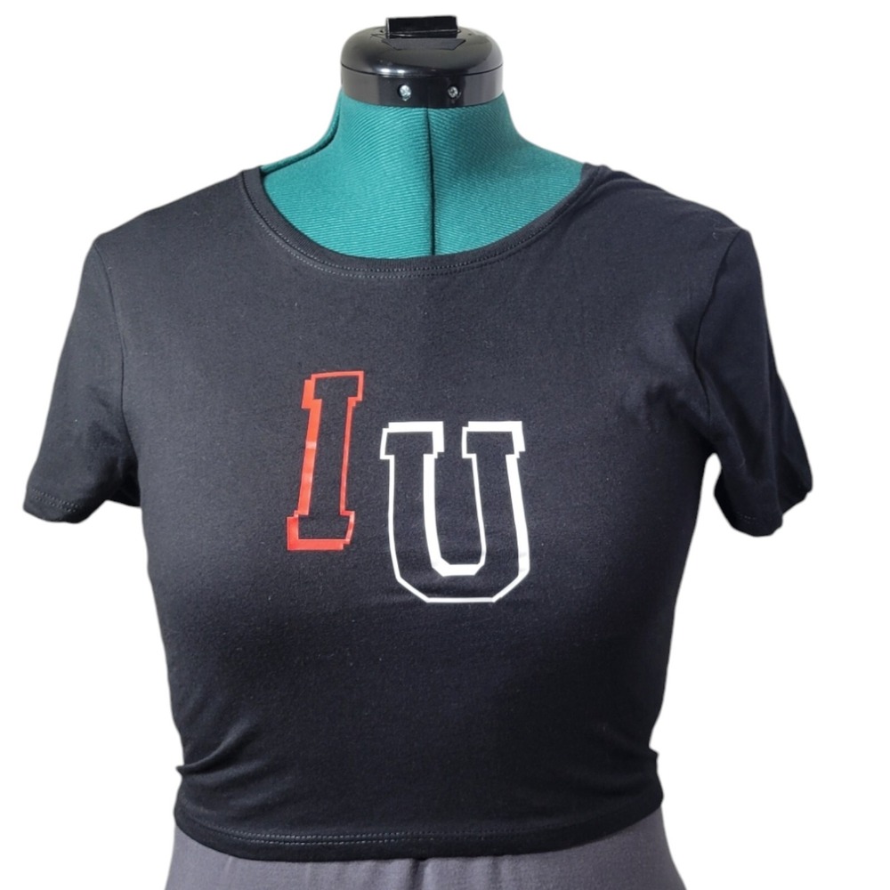 Bella Canvas IU‎ Indiana University Crop Top Women ML Black Cotton Blend Gameday